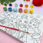 Kit Tela para Pintura Princesas + 6 Mini Tinta Guache + Pincel - DAC