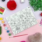 Kit Tela para Pintura Princesas + 6 Mini Tinta Guache + Pincel - DAC