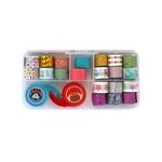 Kit com Estojo e 20 Fitas Adesivas Washi Tape Decorada Sortidas - Importado