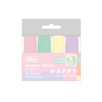 Kit 4 Canetas Marca Texto Mini Happy Tom Pastel - Tilibra
