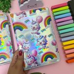 Caderno Brochura 1/4  Unicórnio Holográfico 15 x 21 cm 80 Folhas - Importado