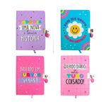 Diário com Cadeado Frases Capa Dura Brochura 80 Folhas 13 x 18 cm | Importado