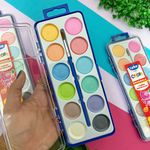 Tinta Aquarela 12 Cores Metálicas Com pincel - Lyke