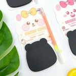 Kit Bloco Adesivo Preto Ursinho com Caneta em Gel - Importado