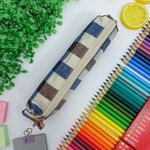 Estojo Escolar Azul Simples Médio Xadrez - Daterra