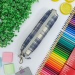 Estojo Escolar Azul Simples Médio Xadrez - Daterra