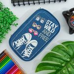 Estojo Escolar Box Jeans Azul Escuro Estampado - Daterra