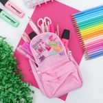 Estojo Escolar Estampado Mini Mochila Rosa Music - Daterra