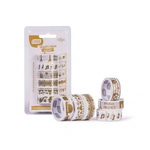 (BRINDE) Kit 6 Fitas Adesivas Washi Tape Com Datalhes Dourados 3m x15mm - Lyke