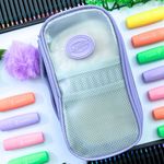 Estojo Escolar Médio Box com Divisória Transparente Colorido Rubber - Daterra | Jumbo 100 Pens