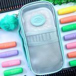 Estojo Escolar Médio Box com Divisória Transparente Colorido Rubber - Daterra | Jumbo 100 Pens