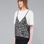 CAMISETA TOP RENDA OFF WHITE/PRETO