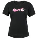 T-shirt Feminina Preta Performance Nike Dri Fit One com Detalhes em Rosa
