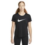 T-shirt Feminina Preta Performance Nike Dri Fit One com Detalhes Brancos