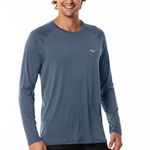T-shirt Manga Longa Mizuno Pro UV Masculina Azul Chumbo