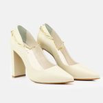 Scarpin Couro Salto Bloco Médio Off White