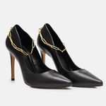 Scarpin Couro Salto Alto Fino Preto