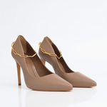 Scarpin Couro Salto Alto Fino Cinza Moonstone