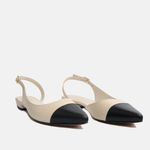 Sapatilha Couro Slingback Off White Preto