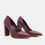 Scarpin Couro Salto Bloco Médio Vermelho Merlot