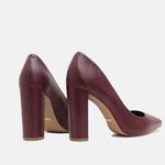 Scarpin Couro Salto Bloco Médio Vermelho Merlot