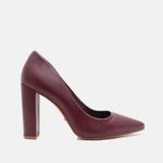 Scarpin Couro Salto Bloco Médio Vermelho Merlot