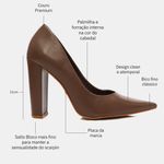 Scarpin Couro Premium Salto Bloco Alto Marrom Cacau
