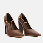 Scarpin Couro Premium Salto Bloco Alto Marrom Cacau