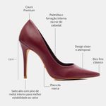 Scarpin Couro Premium Salto Alto Fino Vermelho Merlot