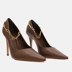 Scarpin Couro Premium Salto Alto Fino Marrom Cacau