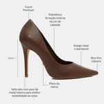 Scarpin Couro Premium Salto Alto Fino Marrom Cacau