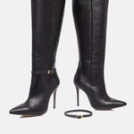 Bota Cano Longo Couro Premium Salto Alto Fino Preto