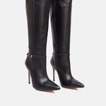 Bota Cano Longo Couro Premium Salto Alto Fino Preto