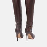 Bota Cano Longo Couro Premium Salto Alto Fino Marrom Cacau