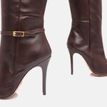 Bota Cano Longo Couro Premium Salto Alto Fino Marrom Cacau