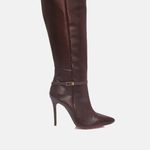 Bota Cano Longo Couro Premium Salto Alto Fino Marrom Cacau