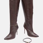 Bota Cano Longo Couro Premium Salto Alto Fino Marrom Cacau