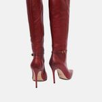 Bota Cano Longo Couro Premium Salto Alto Fino Vermelho Merlot