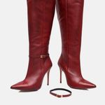 Bota Cano Longo Couro Premium Salto Alto Fino Vermelho Merlot