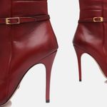 Bota Cano Longo Couro Premium Salto Alto Fino Vermelho Merlot