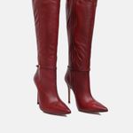 Bota Cano Longo Couro Premium Salto Alto Fino Vermelho Merlot