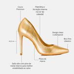 Scarpin Couro Metalizado Salto Alto Fino Gold