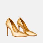 Scarpin Couro Metalizado Salto Alto Fino Gold