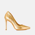 Scarpin Couro Metalizado Salto Alto Fino Gold
