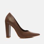 Scarpin Couro Premium Salto Bloco Alto Marrom Cacau