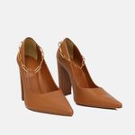 Scarpin Couro Premium Salto Bloco Alto Caramelo Caribe