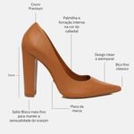 Scarpin Couro Premium Salto Bloco Alto Caramelo Caribe