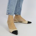 Sapatilha Couro Slingback Off White Preto