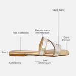Rasteira Zhaya Couro Dourado Prata