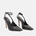 Scarpin SlingBack Couro Premium Salto Alto Fino Preto